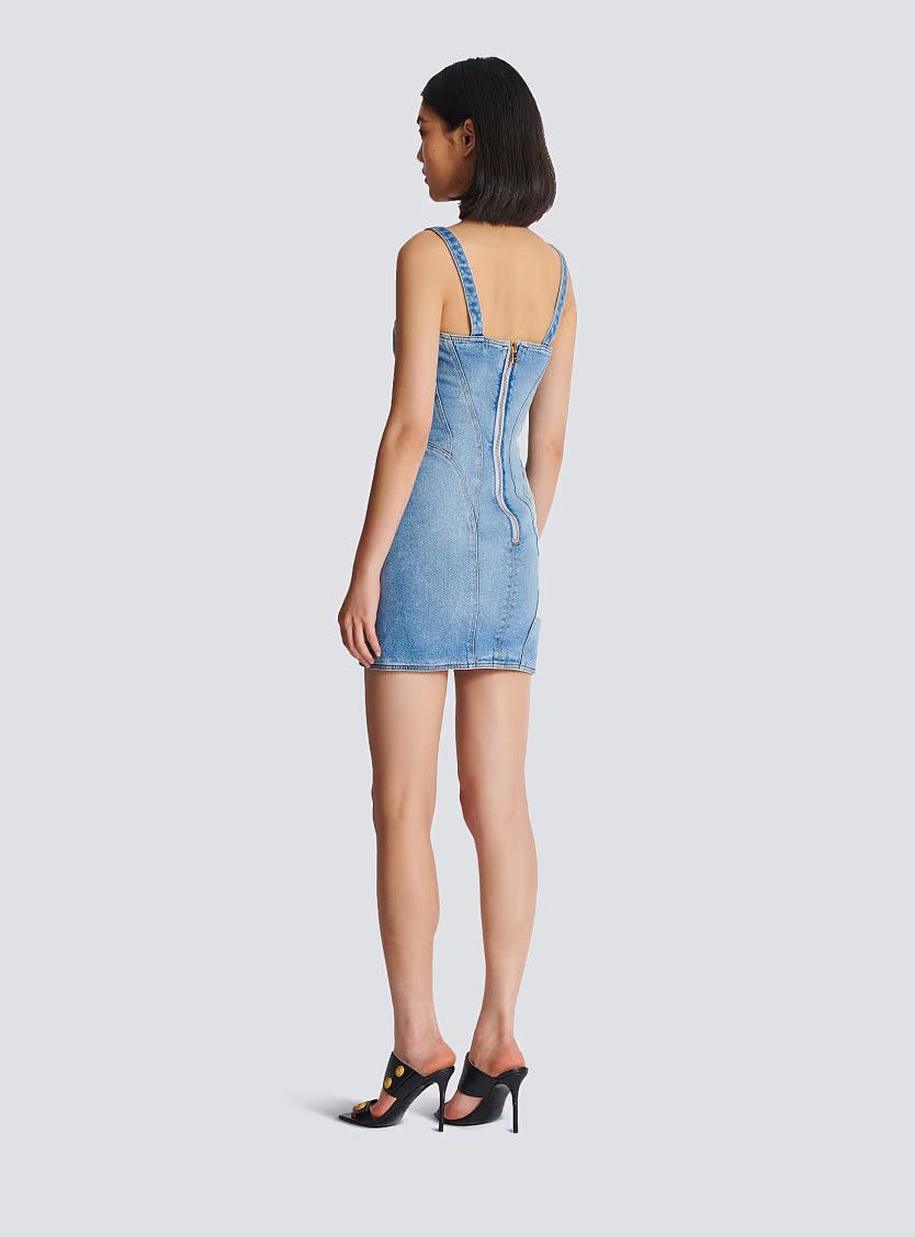 Balmain o1s1wg110725 Buttoned Short Denim Dress in Blue Size L / US 10 / IT 46 - 8 Thumbnail
