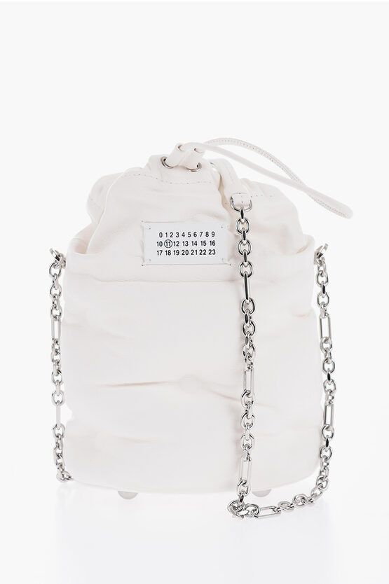 Maison Margiela Mm11 Leather Glam Slam Bucket Bag With Silver-Tone Chain in White, Women's