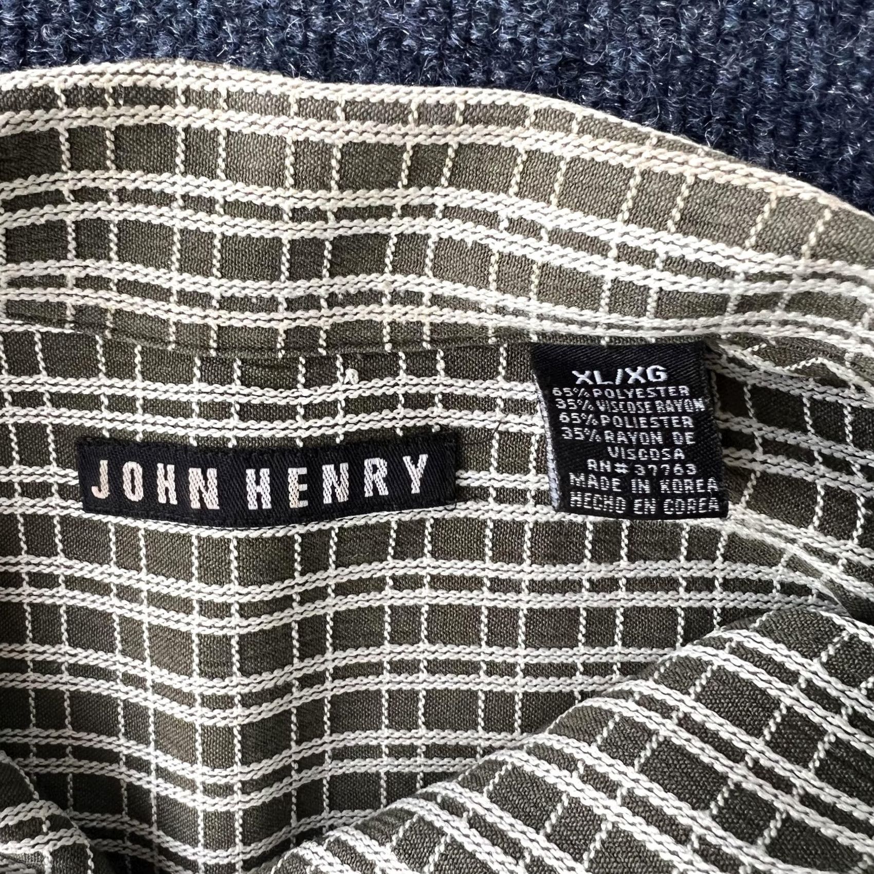 Vintage John Henry Shirt Mens XL Green Windowpane Short Sleeve Button Front Pocket Top Size US XL / EU 56 / 4 - 3 Thumbnail