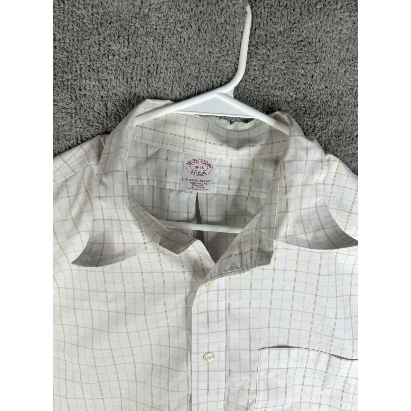 Brooks Brothers Brooks Brothers Dress Shirt Mens 18-35 White Check Traditional Fit Non Iron Shirt Long Sleeve Button Down Collar 100% Cotton Size 48R - 6 Thumbnail
