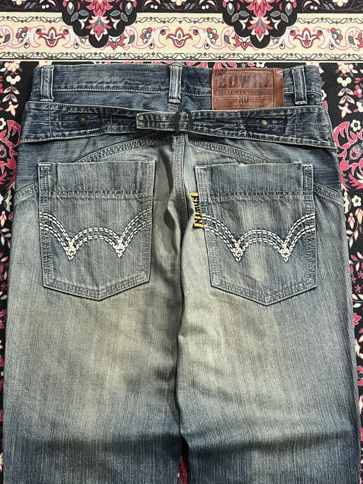 Edwin ⚡️Distressed⚡️Vintage Edwin XVS Buckle Back Mud Blue Wash Jean Size US 34 / EU 50 - 7 Thumbnail