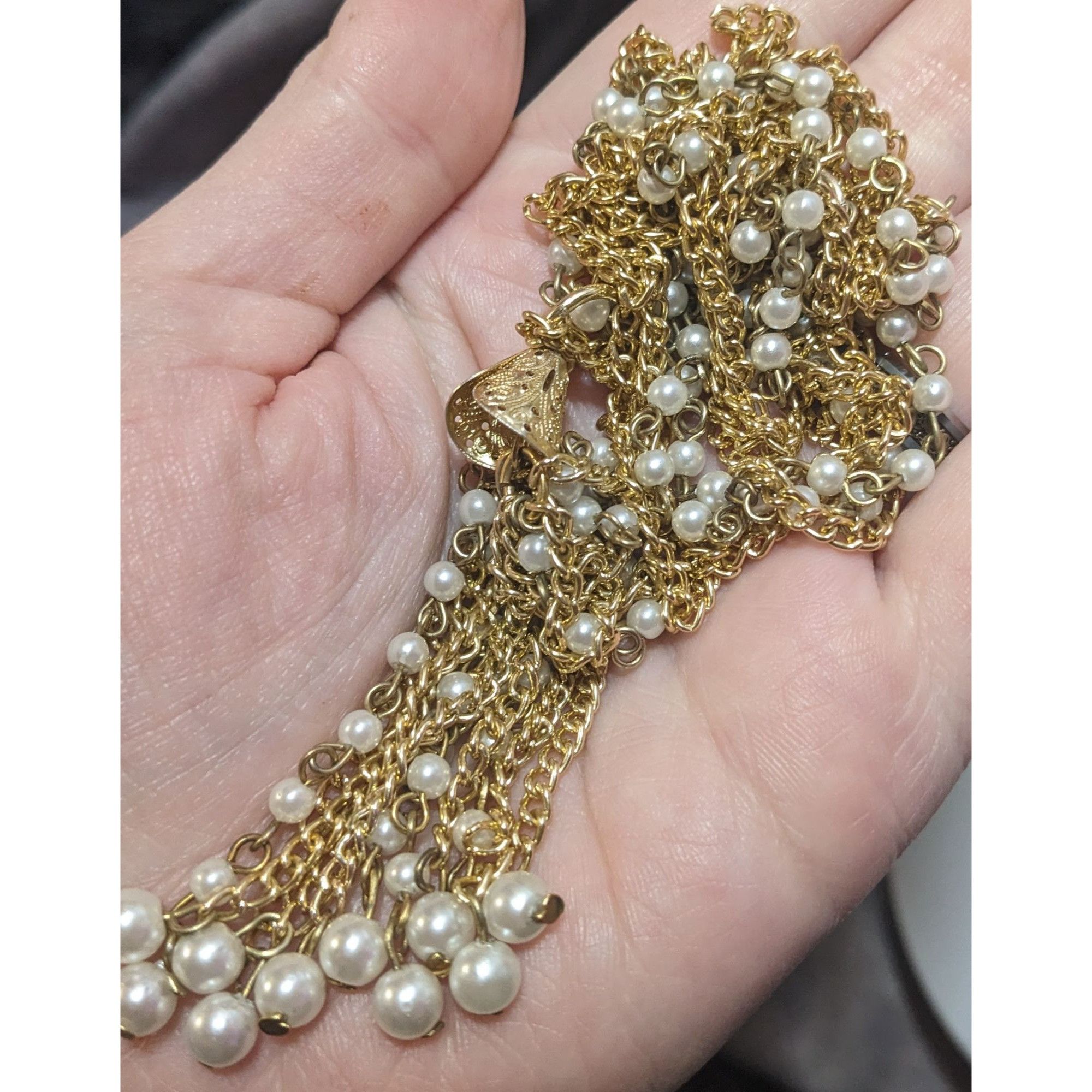 Other Gold Tone Faux Pearl Multistrand Tassel Necklace Size ONE SIZE - 5 Thumbnail