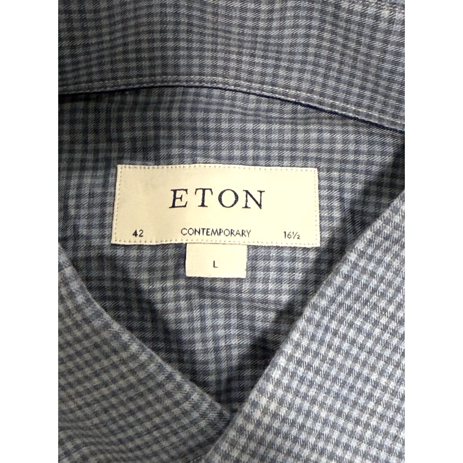 Eton VINTAGE Not applicable Etón Men's Dress Shirt Long Sleeve Button-Down Casual Business Formal Wedding Blue Microplaid Size Large Size US L / EU 52-54 / 3 - 4 Thumbnail