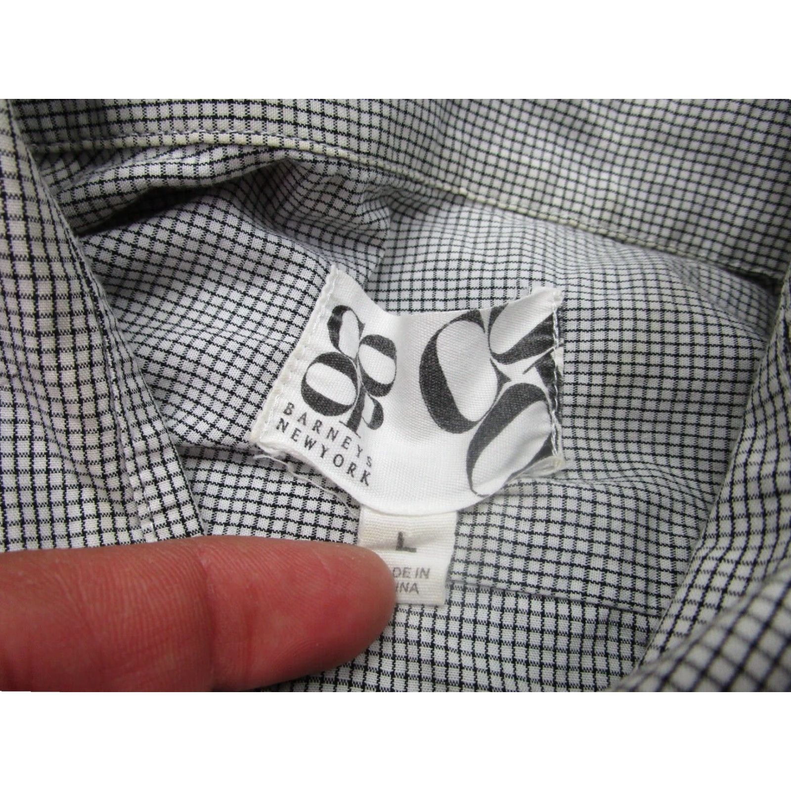 CO Barneys New York Mens Gray Checkered Button Up Shirt Large Long Sleeve Cotton Size US L / EU 52-54 / 3 - 7 Thumbnail