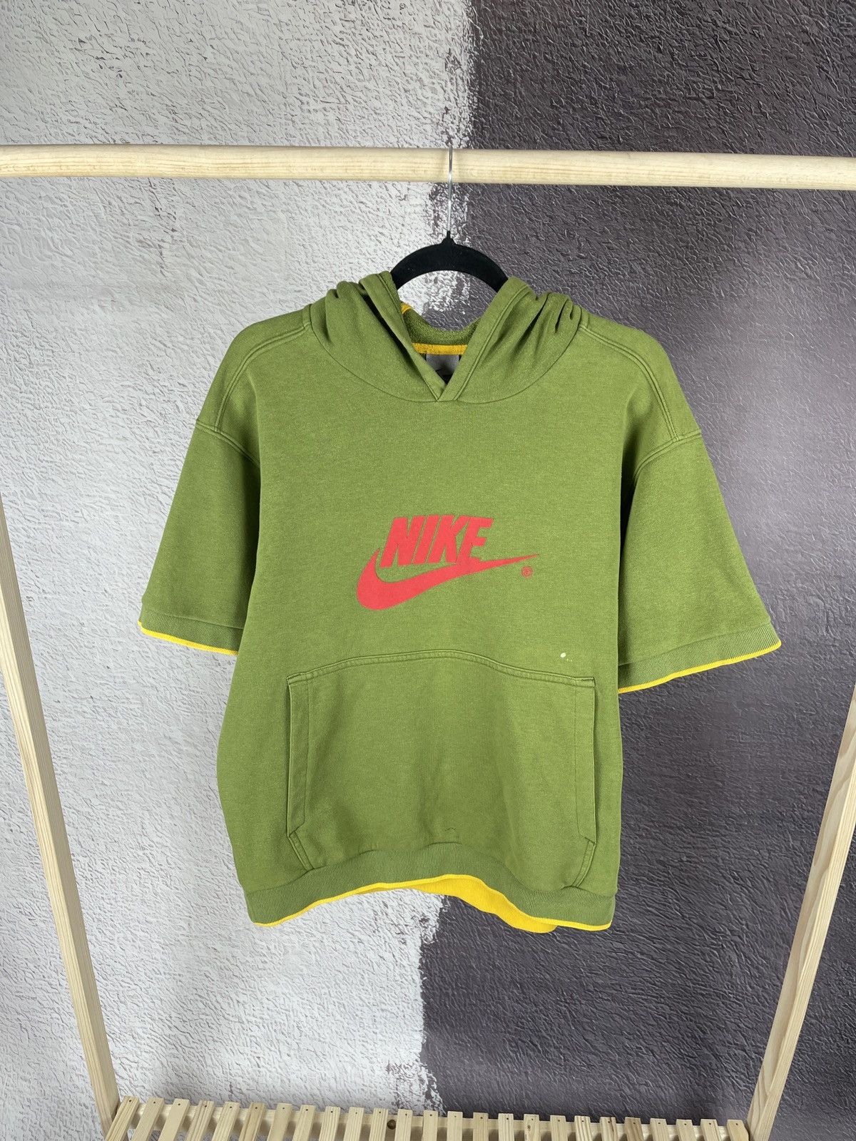 Nike vintage y2k green big logo short sleeve hoodie swoosh
