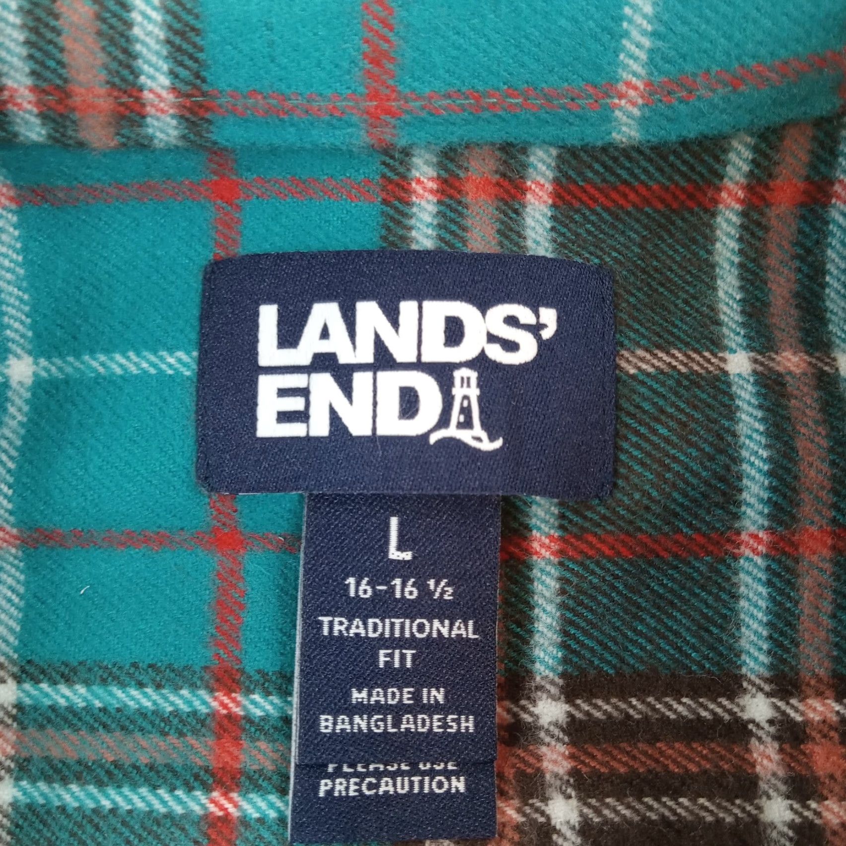 Lands' End Lands End Shirt Mens 16-16.5 Blue Brown Plaid Flannel Traditional Fit Button Up Shirt - Mens Regular Size 16 Blue Plaid Size US L / EU 52-54 / 3 - 5 Thumbnail