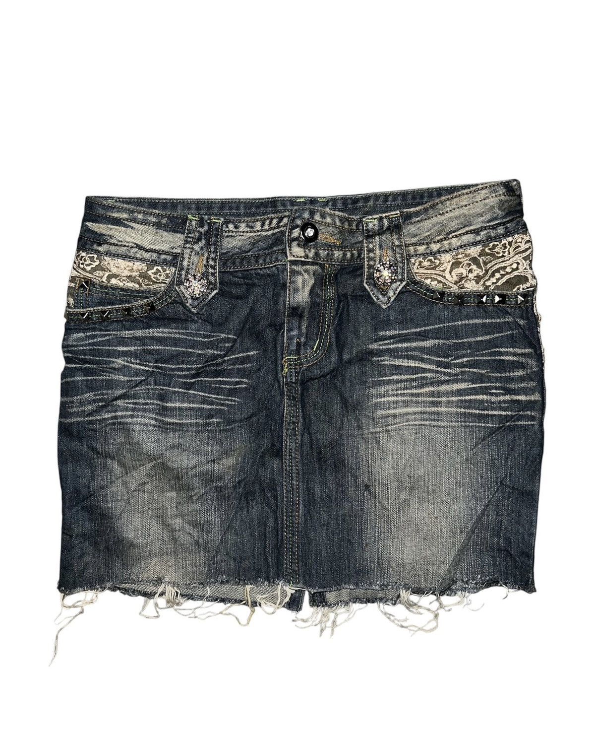 Blumarine Y2K butterfly lace&rhinestone denim skirt🦋 Size 28" / US 6 / IT 42 - 2 Thumbnail
