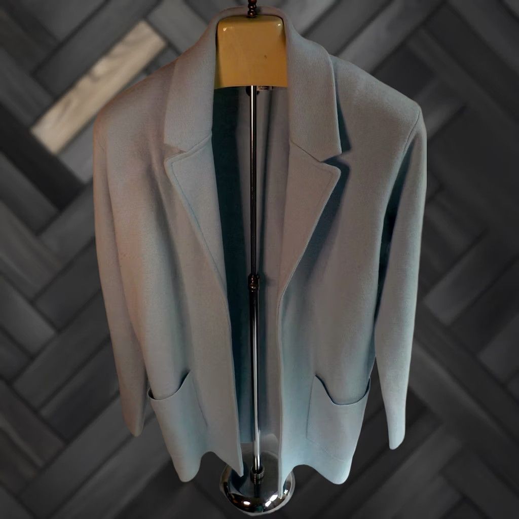 Vintage MAGASCHONI Open Front Notch Lapel Cardigan/Blazer Light Blue Cotton/Poly/Wool SZ S Women Cardigan Long Sleeve Size S / US 4 / IT 40 - 1 Thumbnail
