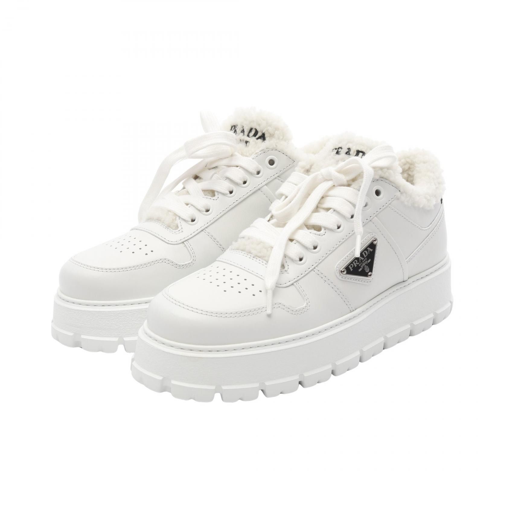 Prada Prada Prada Triangle Logo Leather Fur Sneakers Leather Shoes 1E947E Size ONE SIZE - 1 Thumbnail