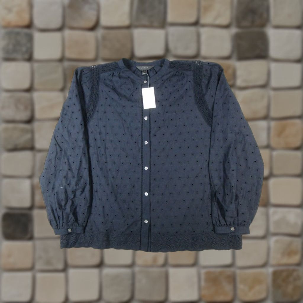 J.Crew J.Crew Blouse Shirt Womens 6 Blue Cotton Puff Sleeve Crew Neck Button Front Casual Lightweight 90s? No vintage 0 Size M / US 6-8 / IT 42-44 - 1 Thumbnail