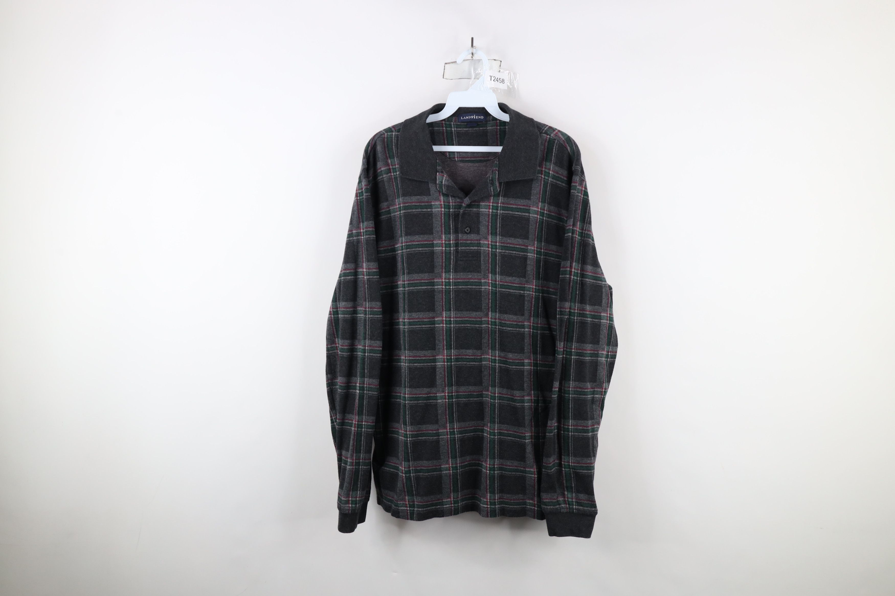 Lands' End × Vintage Vintage 90s Lands End Long Sleeve Rugby Polo Shirt Plaid Size US L / EU 52-54 / 3 - 1 Thumbnail