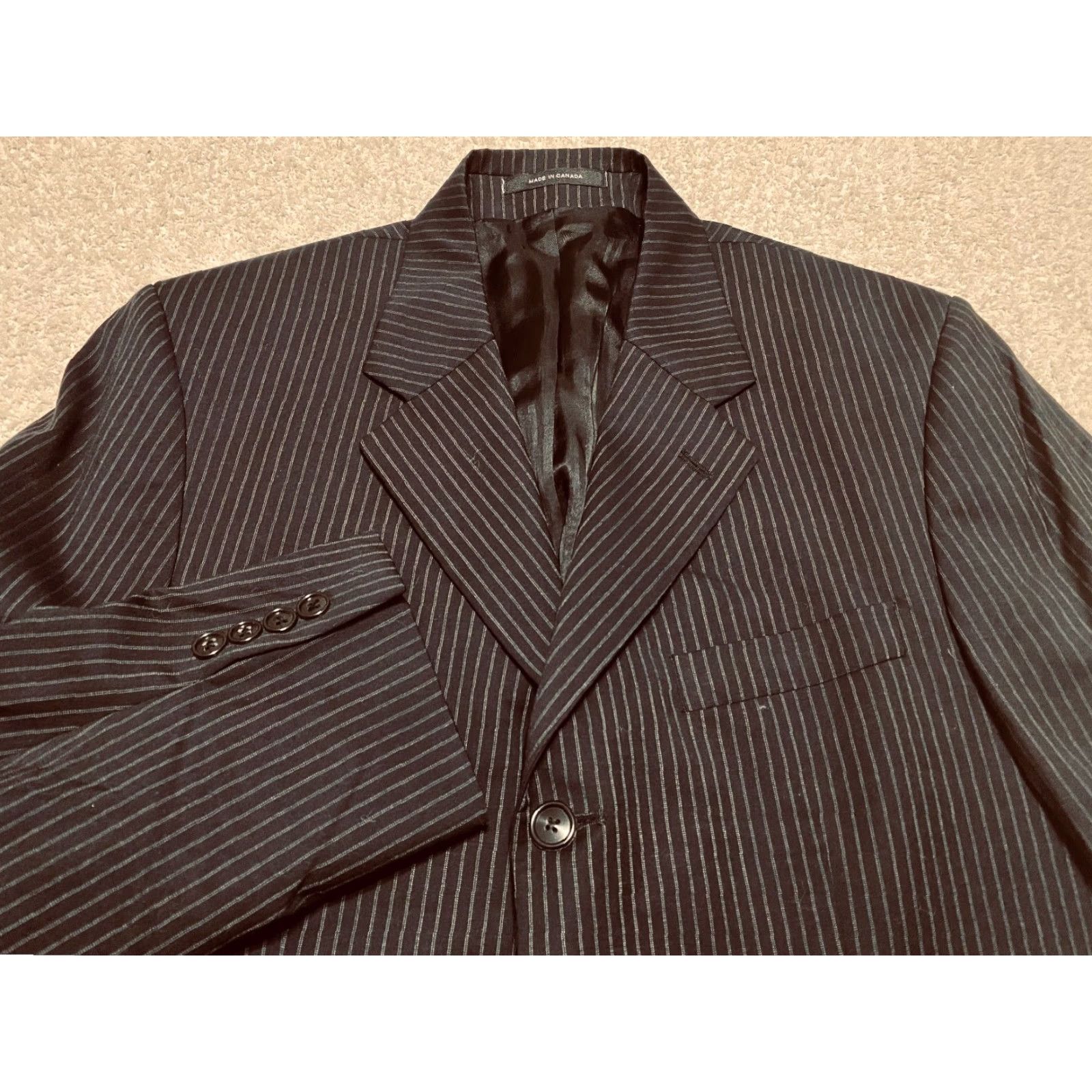 Ralph Lauren Lauren Ralph Lauren Blazer Mens 44R Black Wool Striped 3-Button Long Sleeve Jacket/Coat Regular Fit Size US XXL / EU 58 / 5 - 2 Thumbnail