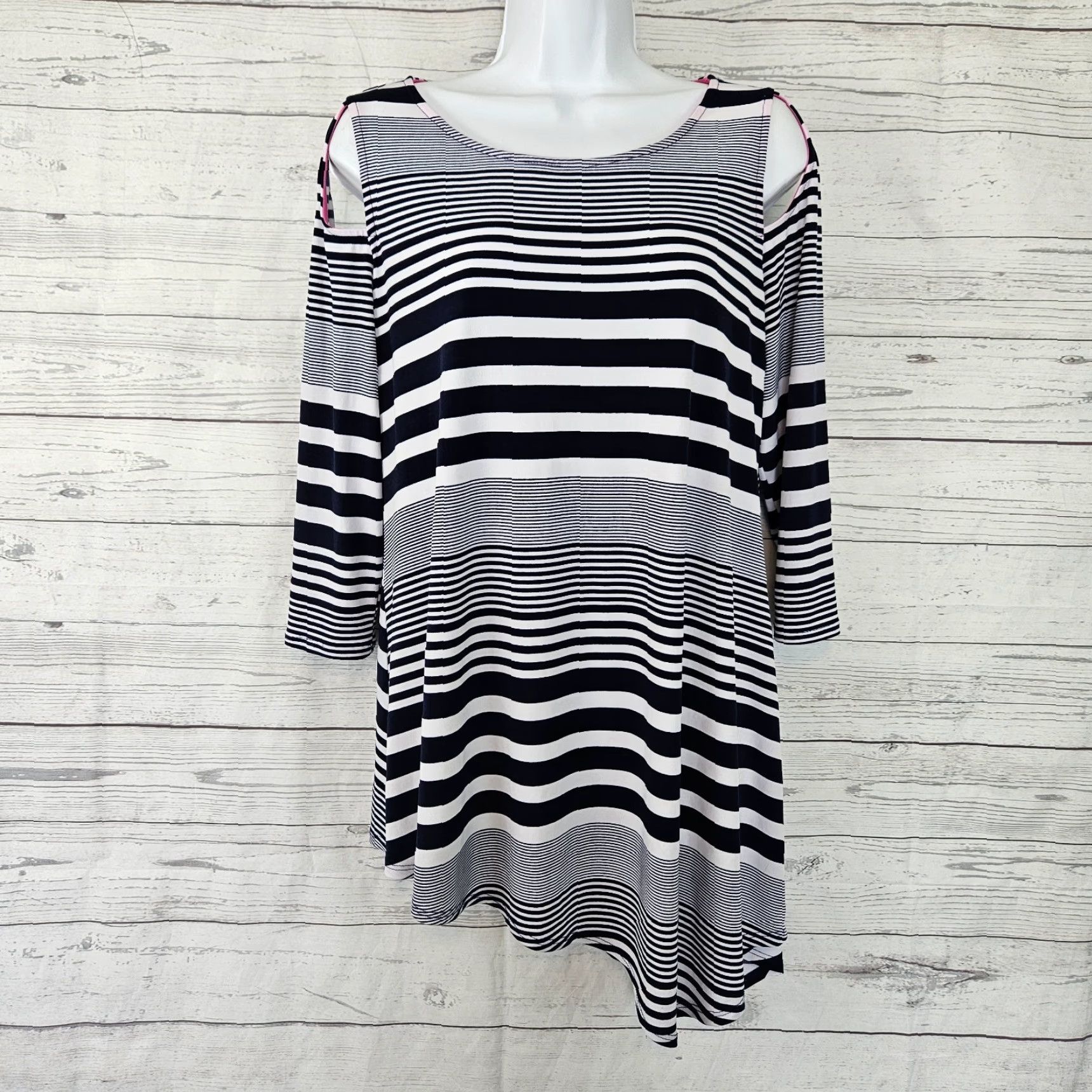 Vintage IC by Connie K Womens Top S Blue White Stripe 3/4 Sleeve Blouse Size S / US 4 / IT 40 - 2 Thumbnail