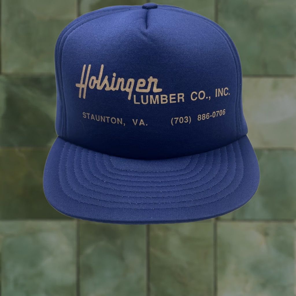 Vintage VINTAGE Holsinger Lumber Hat Cap Snap Back Blue Advertising Trucker Mens 80s Size ONE SIZE - 1 Thumbnail