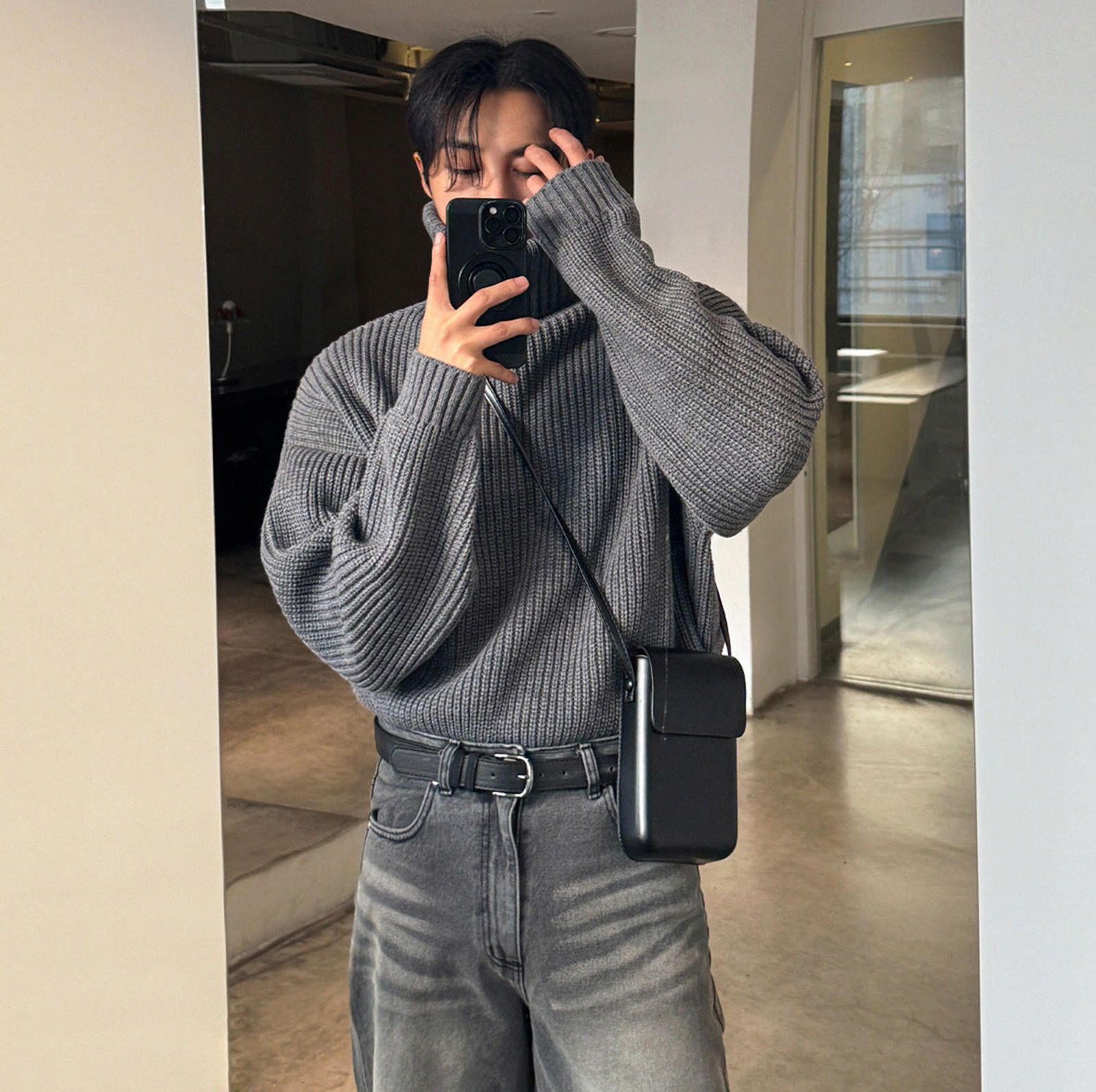 Vintage Gray Oversized Turtleneck Ribbed Sweater, Cozy Knitwear Size US L / EU 52-54 / 3 - 4 Thumbnail