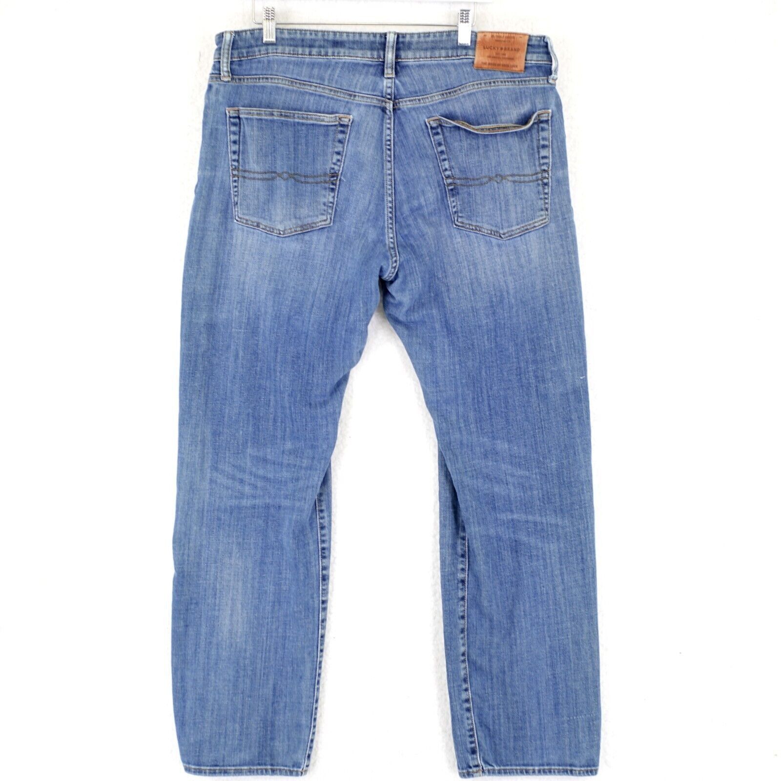 Lucky Brand Lucky Brand 383 Straight Blue Jeans 37/32 Stone Wash Whisker Size US 37 - 5 Thumbnail