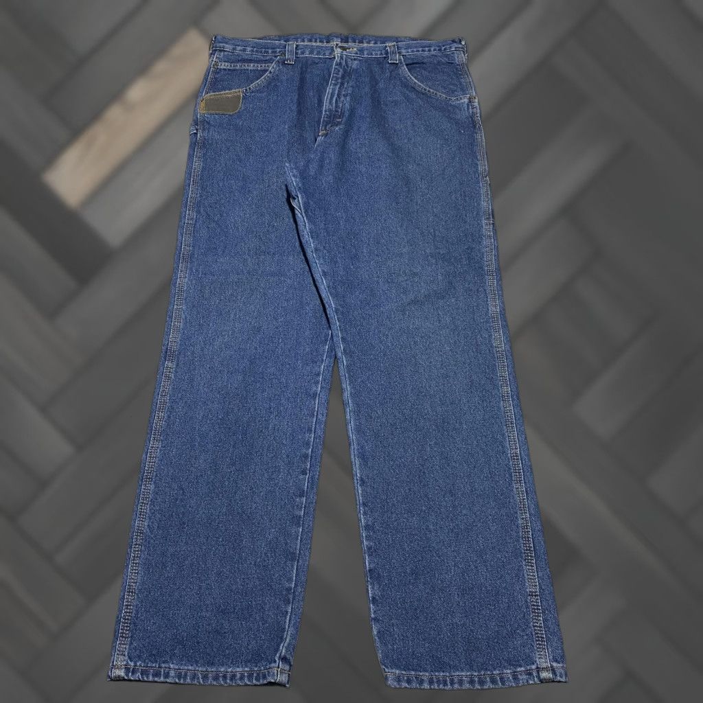 Wrangler VINTAGE Wrangler RIGGS Workwear Jeans Men’s 40x34 Blue Straight Leg Carpenter Denim 5-Pocket Cargo Pocket Hammer Loop Mens Size US 40 / EU 56 - 1 Thumbnail