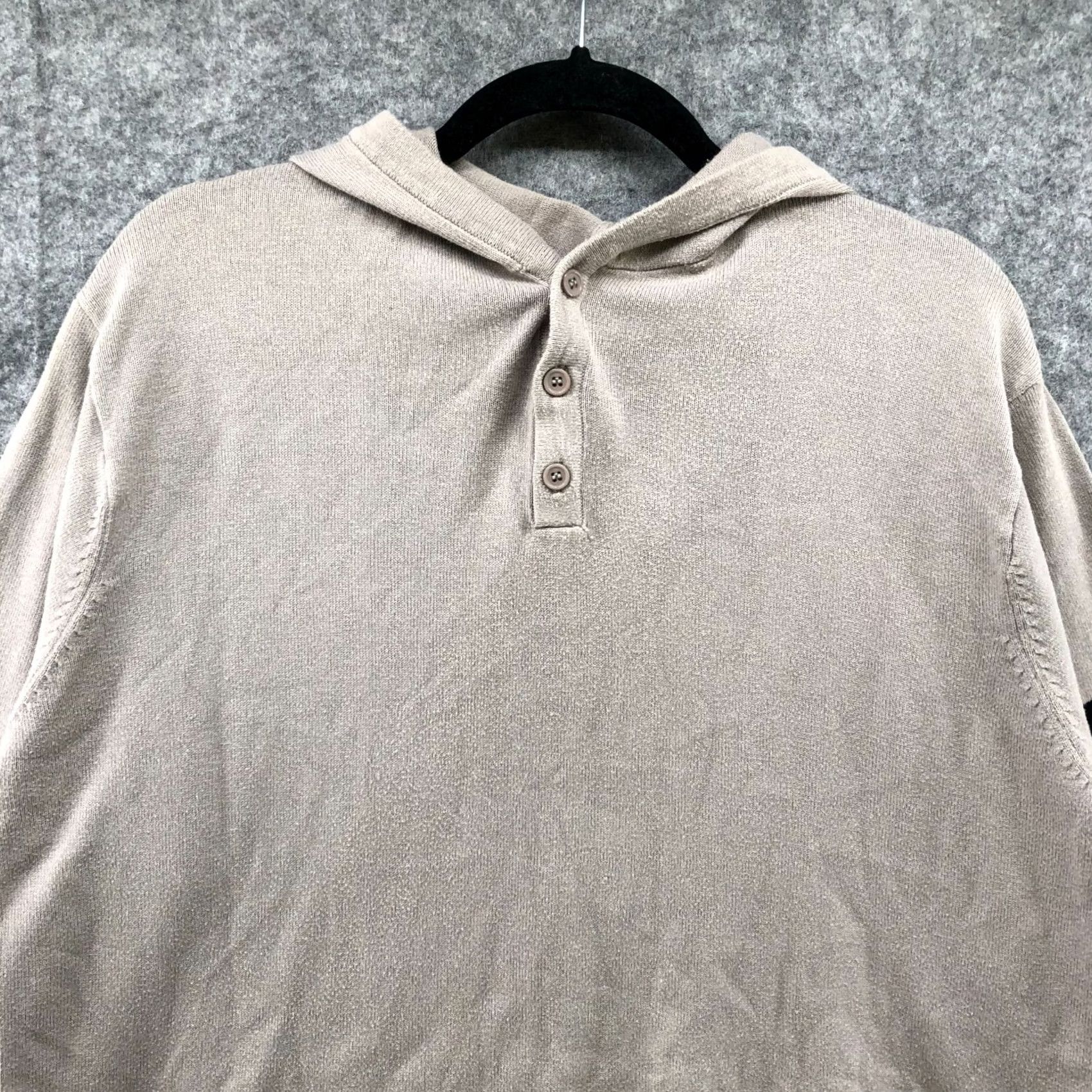 Vintage Decibel Mens Cotton Henley Hoodie Beige 2X Pullover Knit Striped Crew Neck Casual 90s Retro Hooded Sweater (Men) Size US XXL / EU 58 / 5 - 3 Thumbnail
