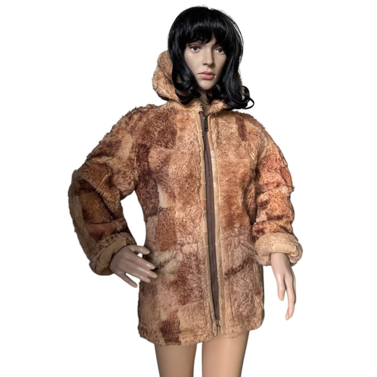 Vintage 70s Unbranded Patchwork Shearling Hooded Reversable Coat S Size S / US 4 / IT 40 - 5 Thumbnail