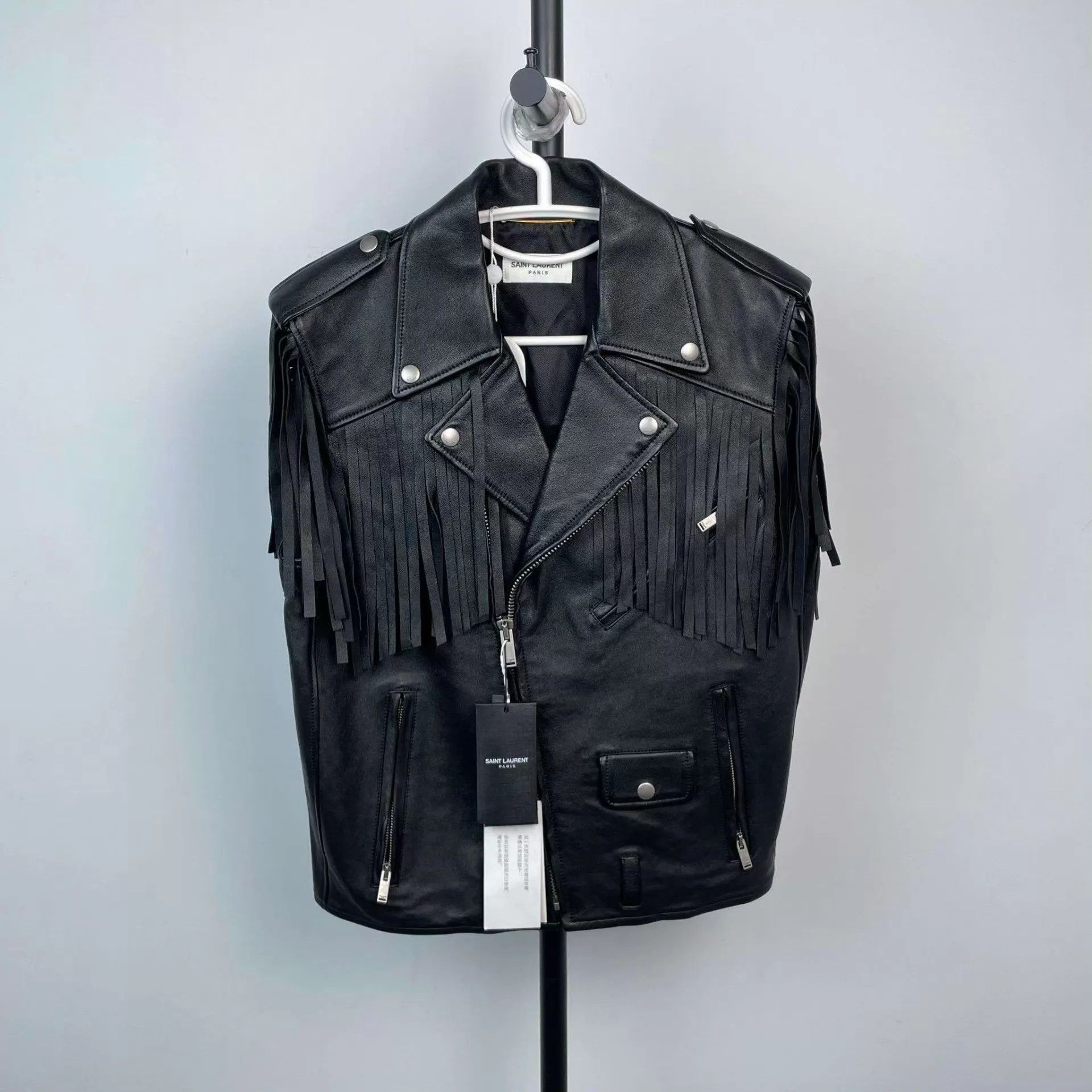 Yves Saint Laurent YSL Black Leather Vest M New With Tags Size S / US 4 / IT 40 - 1 Thumbnail