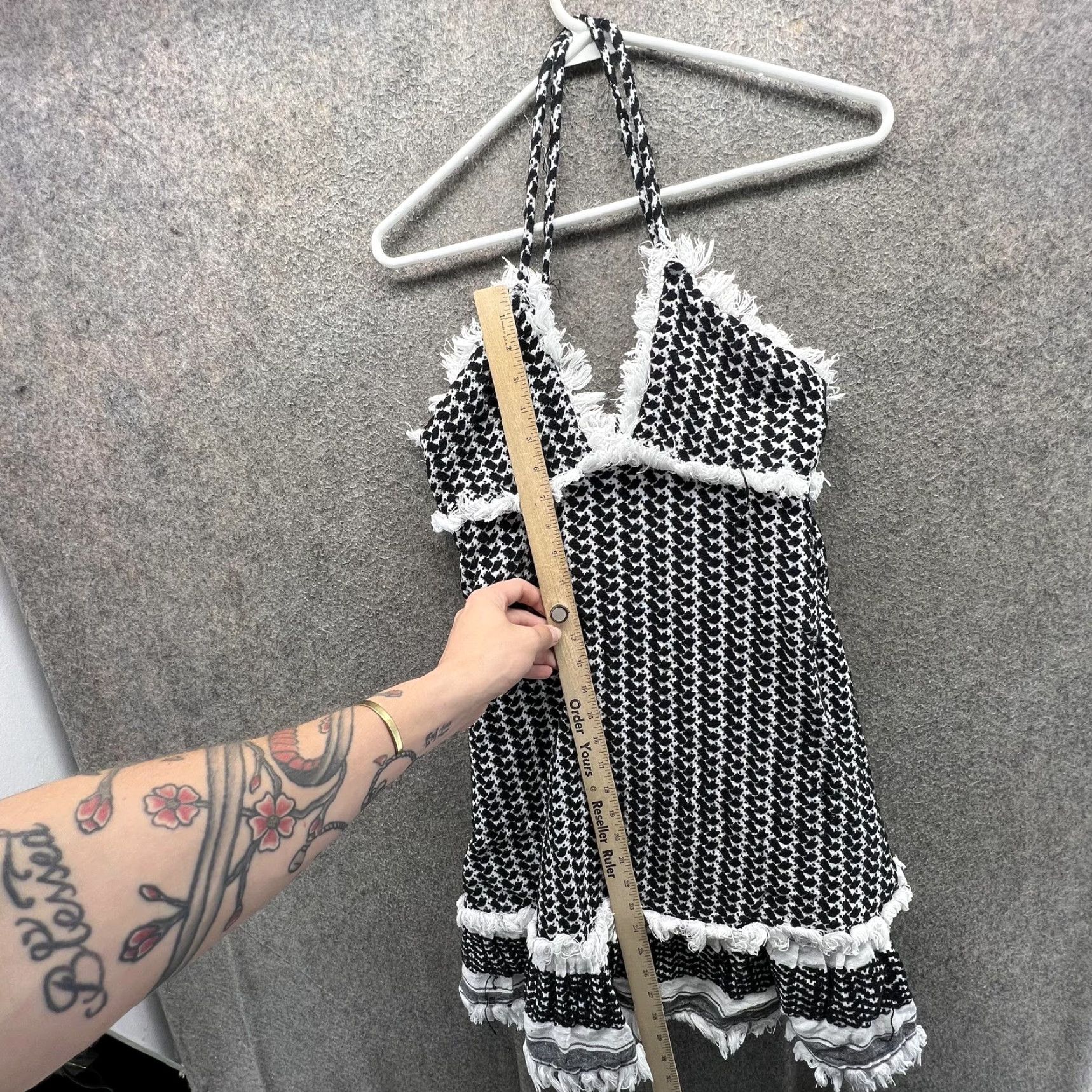 Dodo Bar Or Dodo Bar Or Dress Womens Small Black Houndstooth Halter Fringe Swing Sundress Size S / US 4 / IT 40 - 4 Thumbnail
