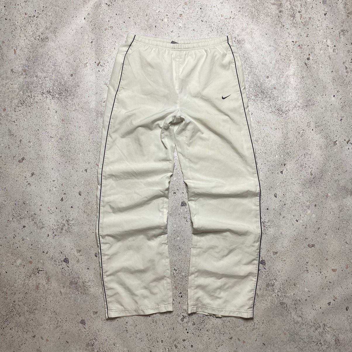 Pre-owned Nike X Vintage Nike Swoosh Nylon Track Parachute Pants Y2k Drill In White