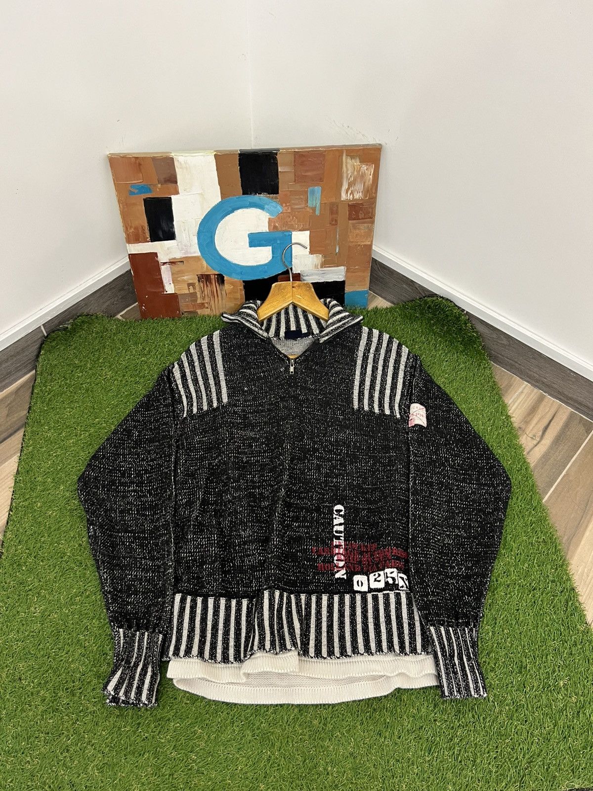 00s Painted Japan Diesel Style Knit Ribbed Sweater Y2K