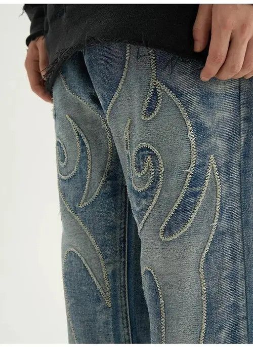 Japanese Brand Blue Patchwork Skulls Embroidery Casual Denim Pants Size US 32 / EU 48 - 3 Thumbnail