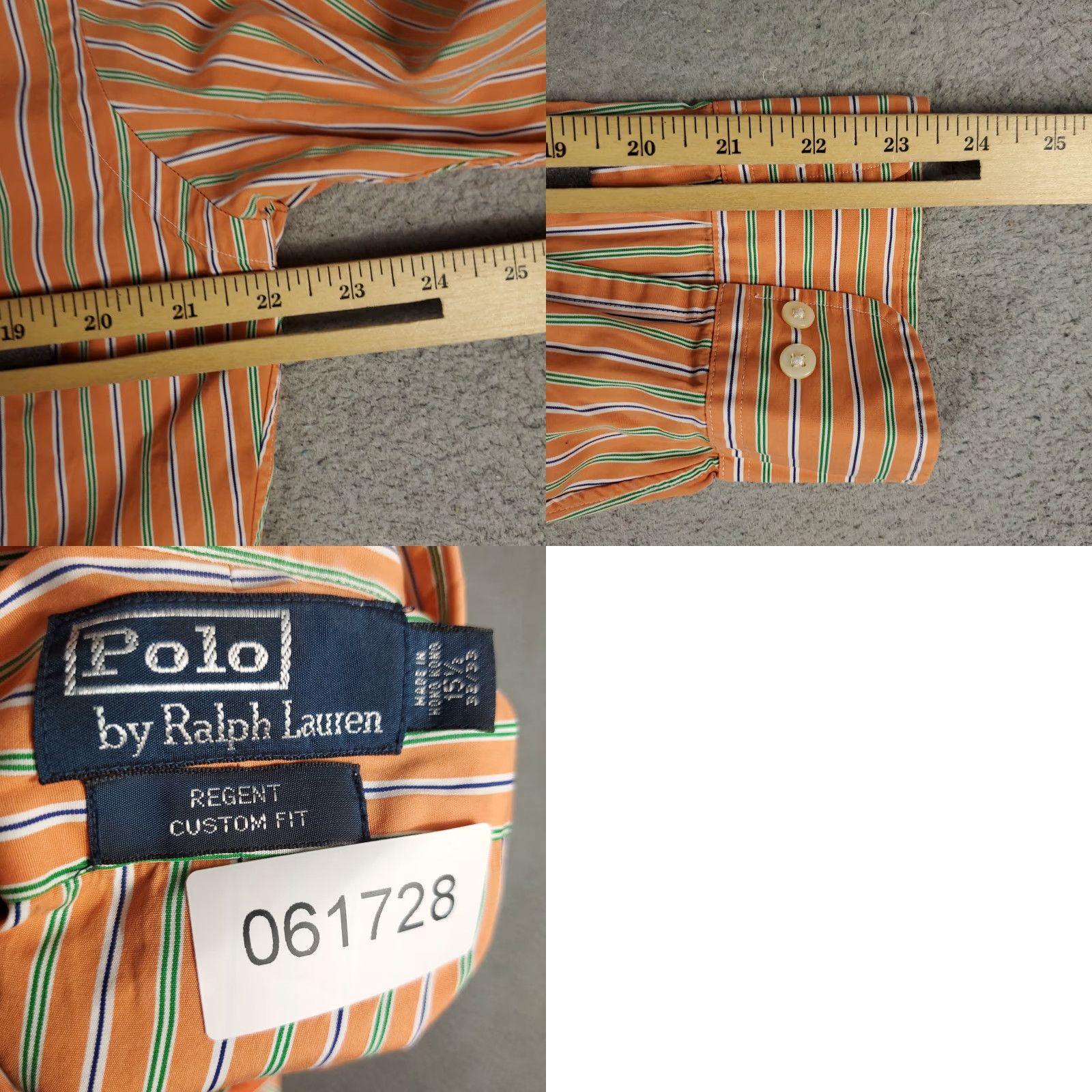 Ralph Lauren VINTAGE Ralph Lauren Dress Shirt Mens 15.5 Long Sleeve Orange Striped Cotton Business Casual Formal Size 40R - 8 Thumbnail