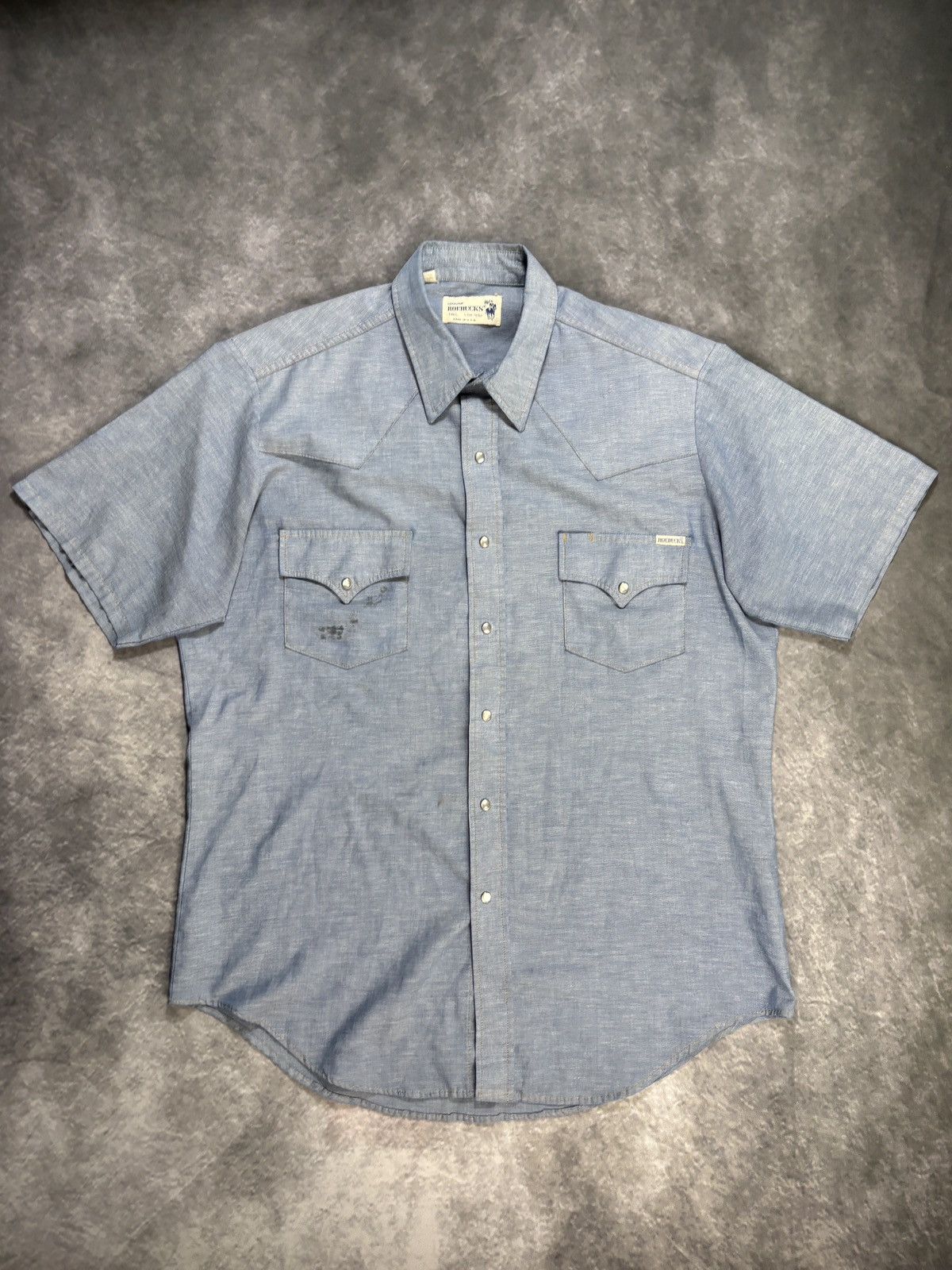 Sears × Vintage 70s Vintage Chambray Button Up 80s Sears Roebucks Denim Polo Size US L / EU 52-54 / 3 - 2 Thumbnail
