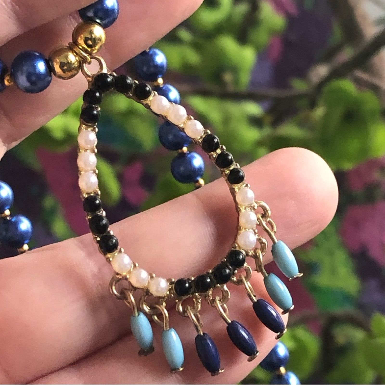 Handmade Handcrafted repurpose teardrop beaded pendant Pearl necklace Size ONE SIZE - 9 Thumbnail