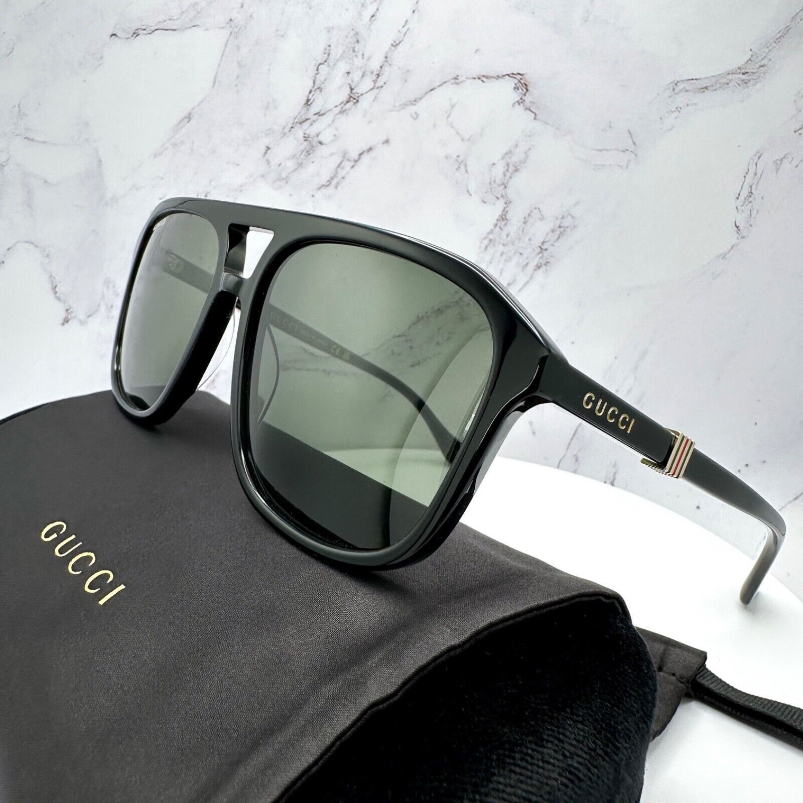Gucci New Gucci Sunglasses Black Aviator Red Green Gold Logo Size ONE SIZE - 22 Thumbnail
