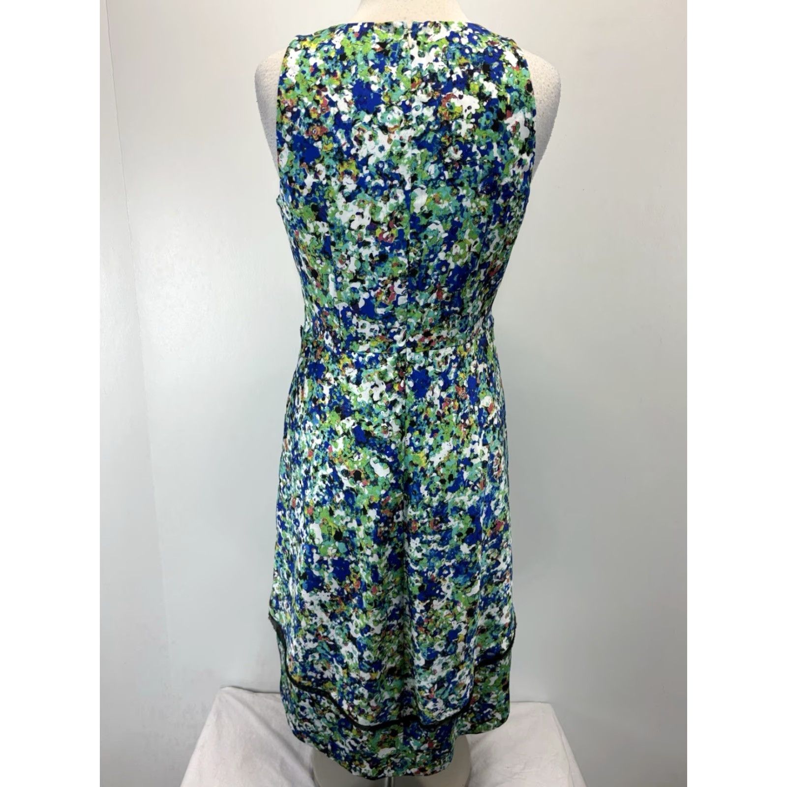 Ann Taylor Ann Taylor Dress Womens Sz 10 Floral Sleeveless Sheath Hi Low Hem Blue Green Multicolor Polyester Party/Cocktail Business Size L / US 10 / IT 46 - 3 Thumbnail