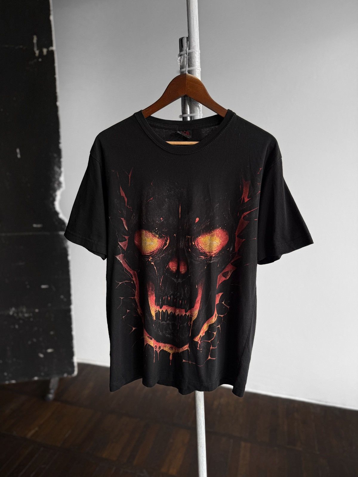 Vintage Spiral Vintage Mens Black Flame Skull SS T-Shirt Biker Size US L / EU 52-54 / 3 - 1 Thumbnail