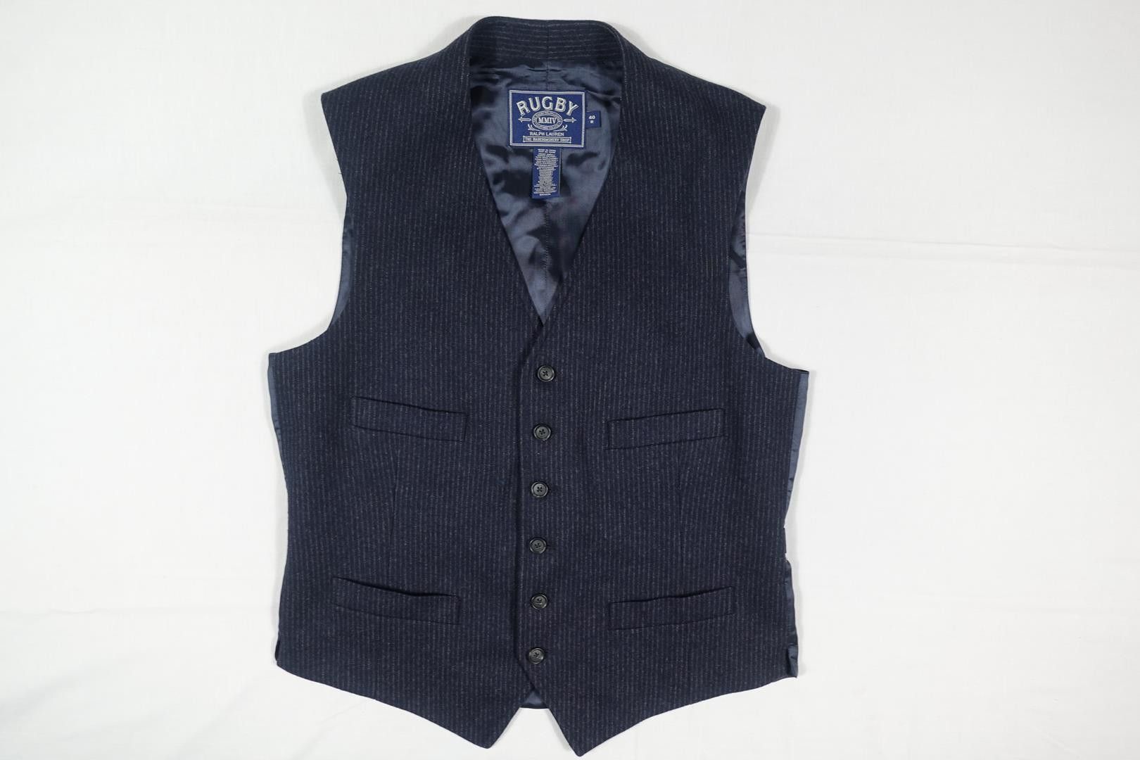 Rugby Ralph Lauren Ralph Laurenh Rugby Vest Waistcoat Suit Navy Striped Wool 40 Size 40R - 1 Thumbnail