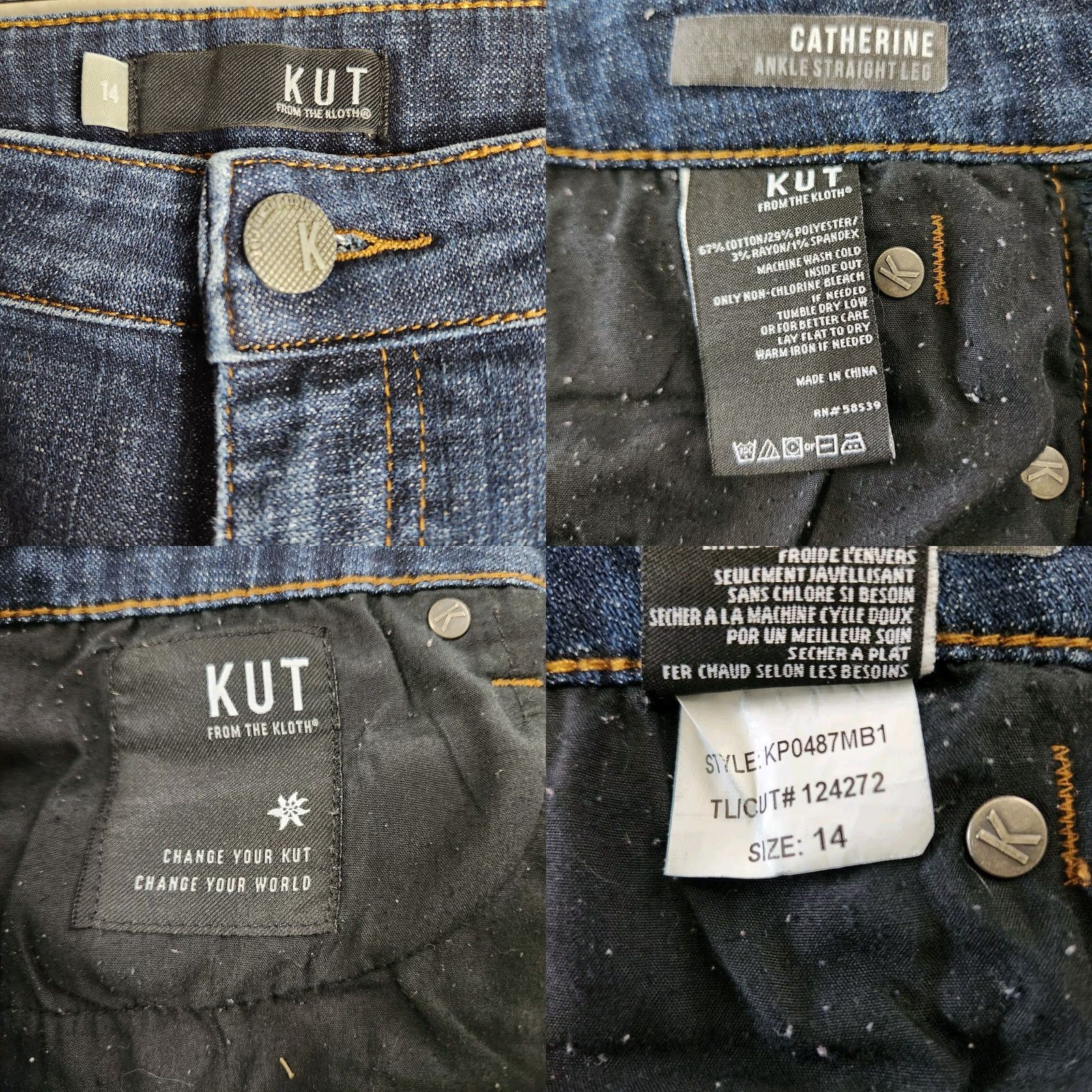 Vintage KUT from the Kloth Catherine Jeans Women Ankle Straight Leg Dark Wash 14 Blue Mid Rise Inseam 26 5-Pocket Design Size 36" / US 14 / IT 50 - 8 Thumbnail