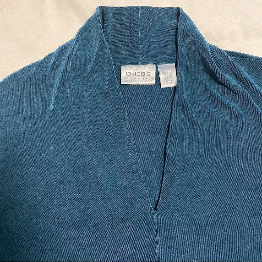 Chicos Chico's Travelers Turquoise Liquid Knit V-Neck Top Size 2 U Size L / US 10 / IT 46 - 8 Thumbnail