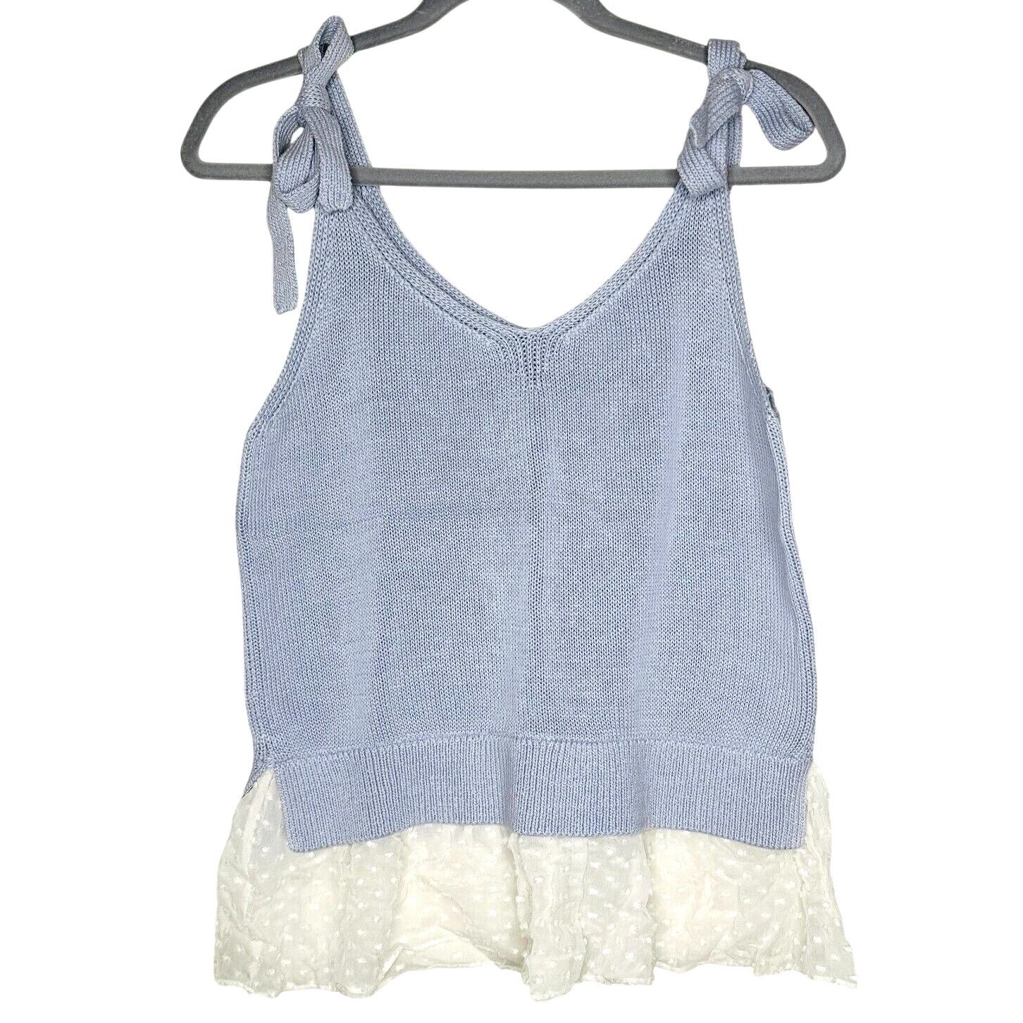 Club Monaco Club Monaco Purple White Knit VNeck Tank Dot Ruffle Hem Size M / US 6-8 / IT 42-44 - 1 Thumbnail