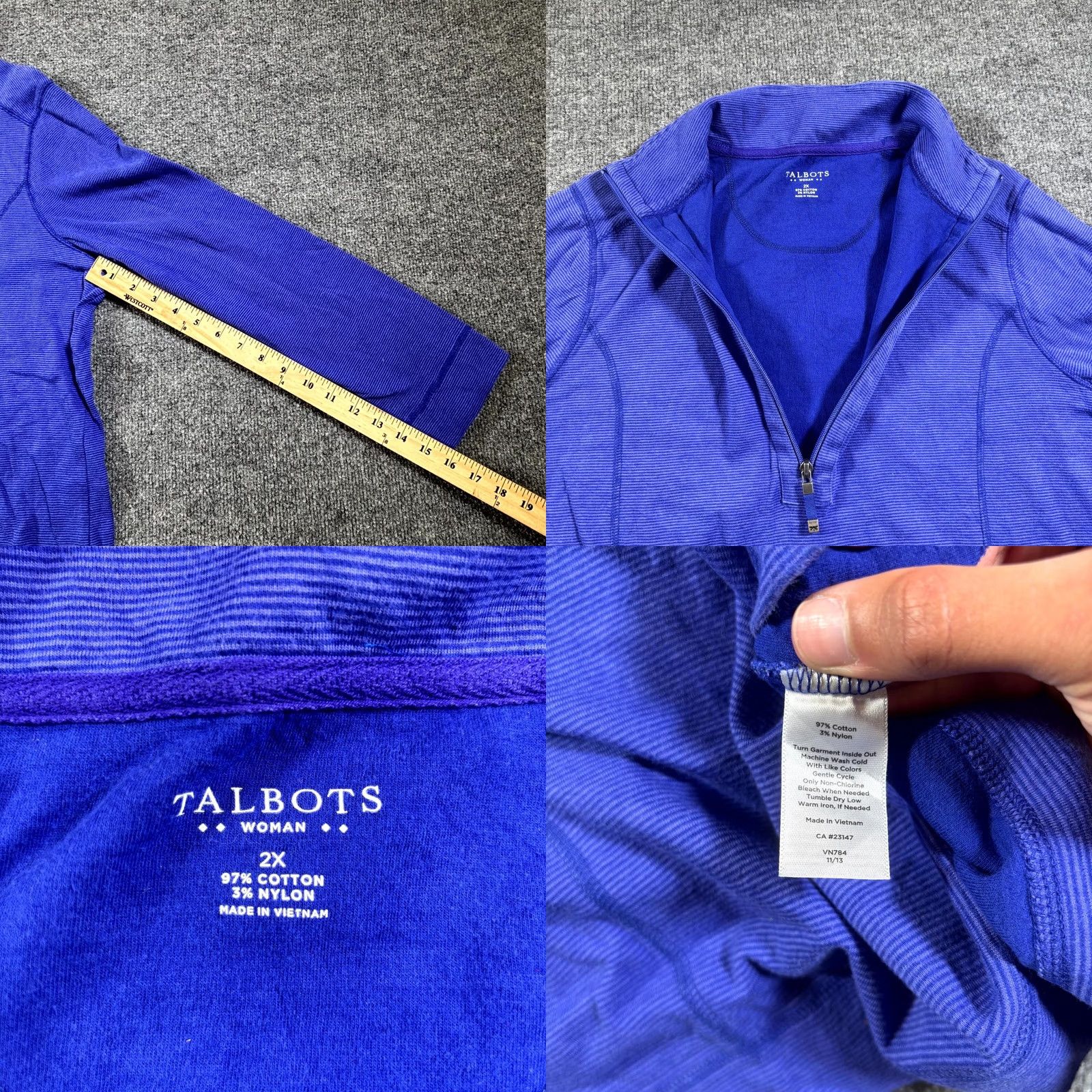 Talbots Talbots Top Womens 2X Plus Purple Cotton Blend 1/2 Zip Long Sleeve Active Golf Tennis Walking Size XXL / US 16-18 / IT 52-54 - 8 Thumbnail