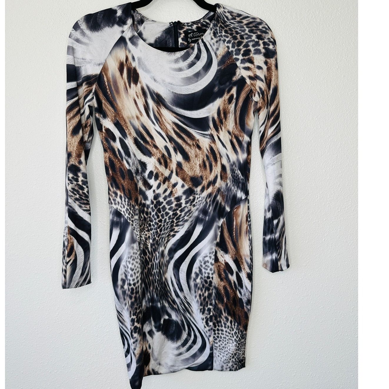 Other Torn by Ronny Kobo Black Multi Animal Print Bodycon Dress S Size S / US 4 / IT 40 - 6 Thumbnail