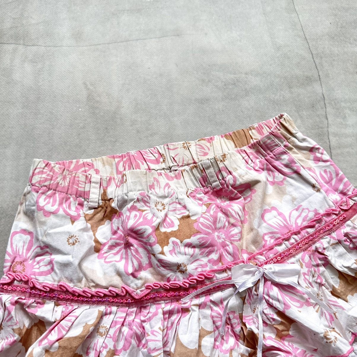 Cop Copine × Ed Hardy × Miss Sixty Sexy Floral Ruffle Skirt Y2K Vintage Cute Bow Lace Trim Size 24" / US 00 / IT 34 - 5 Thumbnail