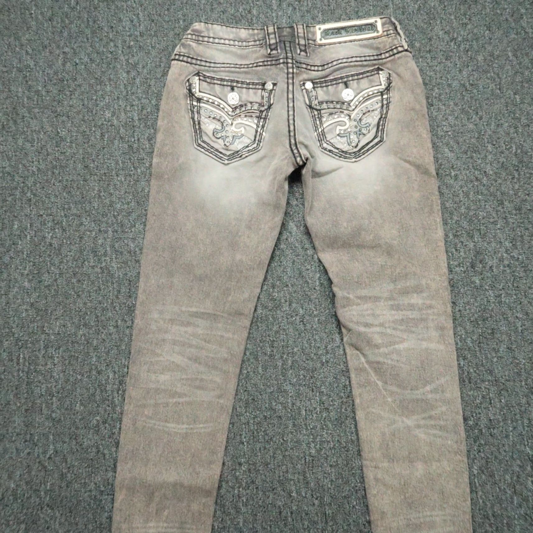 Vintage Rock Revival Jeans Womens Slim Tapered 5-Pocket Denim Gray Brown Tannin Embroidered 26x29 28 Inseam Size 26" / US 2 / IT 38 - 6 Thumbnail
