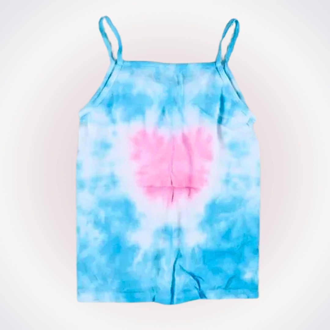 Fruit Of The Loom Blue and Pink Heart Tie-Dye Tank Top Cami | Sz YL Size L / US 10 / IT 46 - 1 Thumbnail