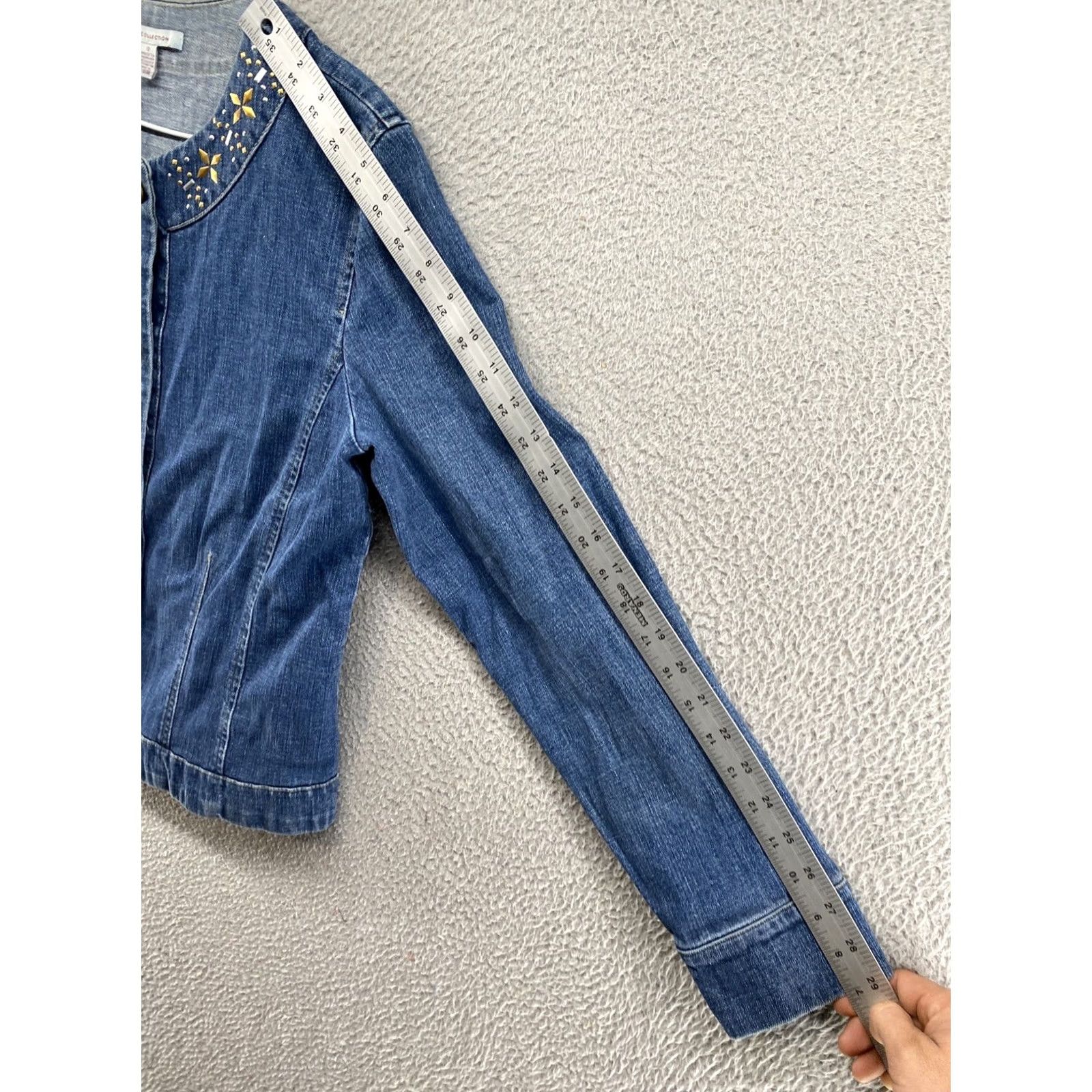 JM Collection JM Collection Denim Jacket Button Up Women’s Size 12 Blue Cotton Blend Casual Womens Jacket Denim Shirt Style Pockets Vintage No Size 34" / US 12 / IT 48 - 4 Thumbnail