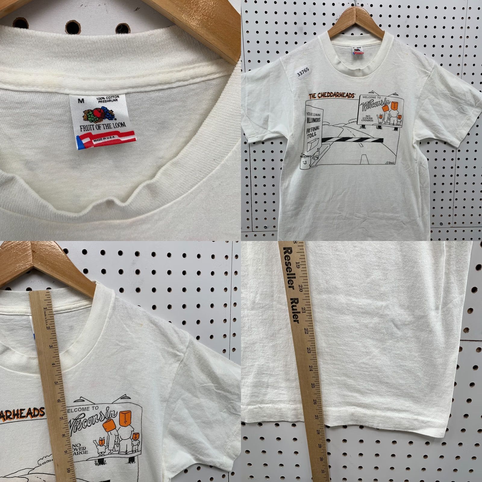 Fruit Of The Loom VINTAGE Wisconsin Cheddar Heads Funny Shirt Men M White 90s USA 17x27.5 Mens Size US M / EU 48-50 / 2 - 8 Thumbnail