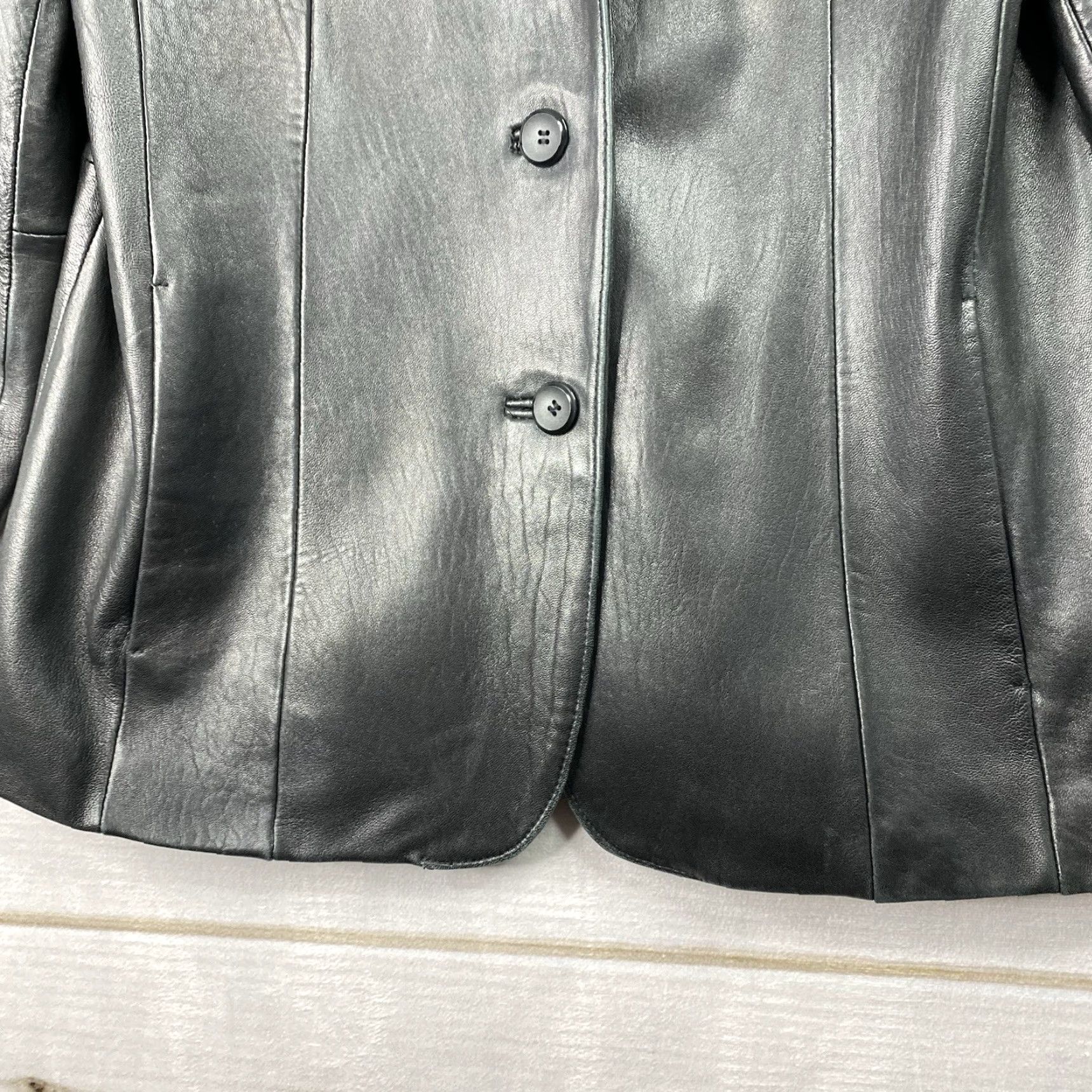 Vintage VINTAGE Womens Siena Black Leather Jacket 14 Full Zip Lined Pockets 3 Button Classic 90s Size XL / US 12-14 / IT 48-50 - 3 Thumbnail