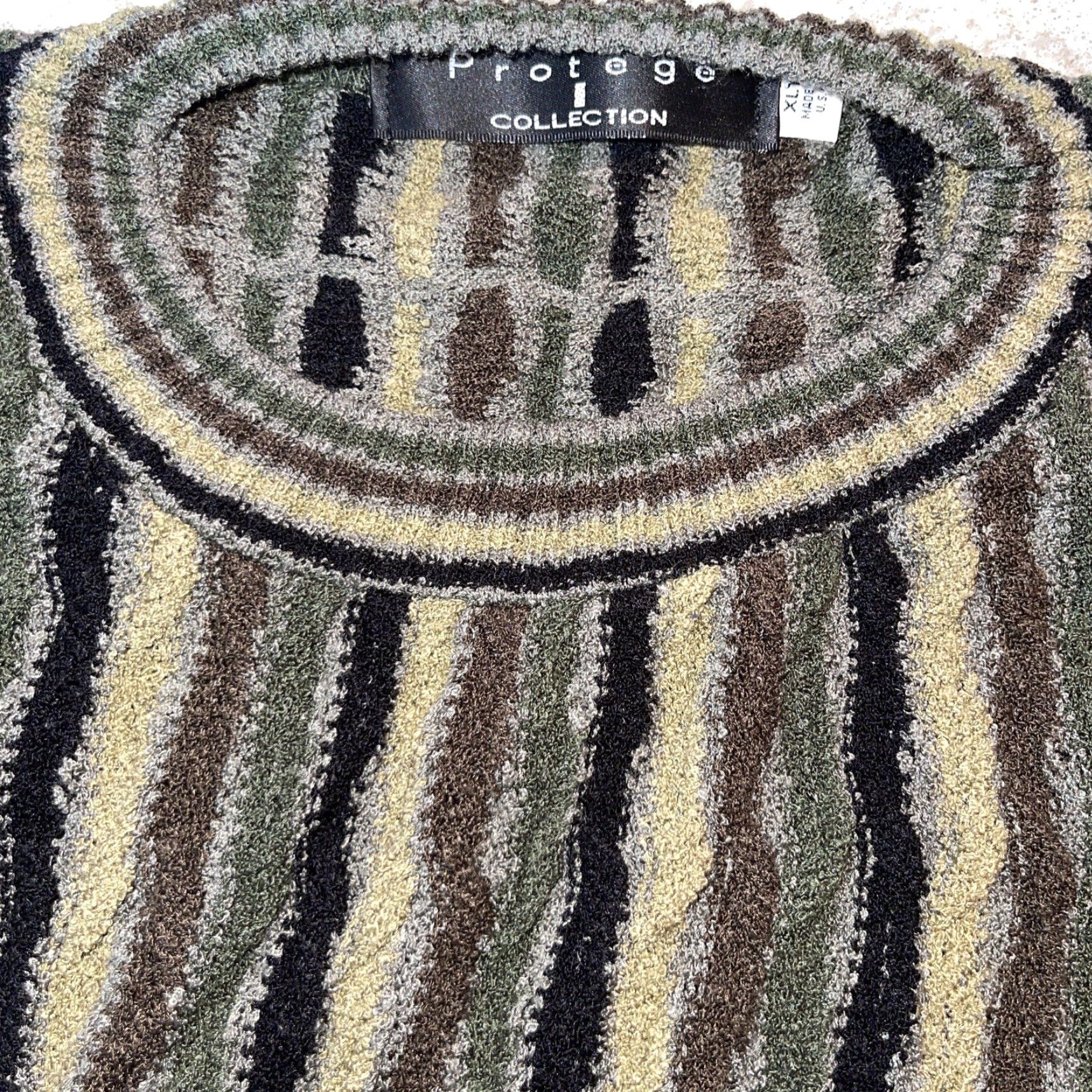 Vintage VINTAGE Protege Sweater Mens XLT Knit 3D Striped Crew Neck Cable-Knit Pullover Earth Tones 90s Style Size US XL / EU 56 / 4 - 5 Thumbnail