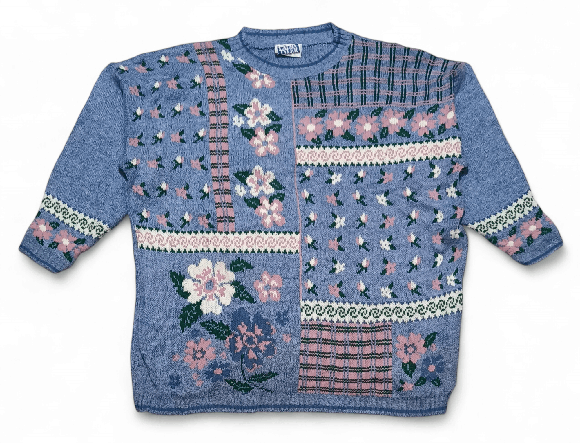 Other Vintage 80s LAURA TYLER Women's Floral Knit Acrylic Sweater Size L / US 10 / IT 46 - 2 Thumbnail