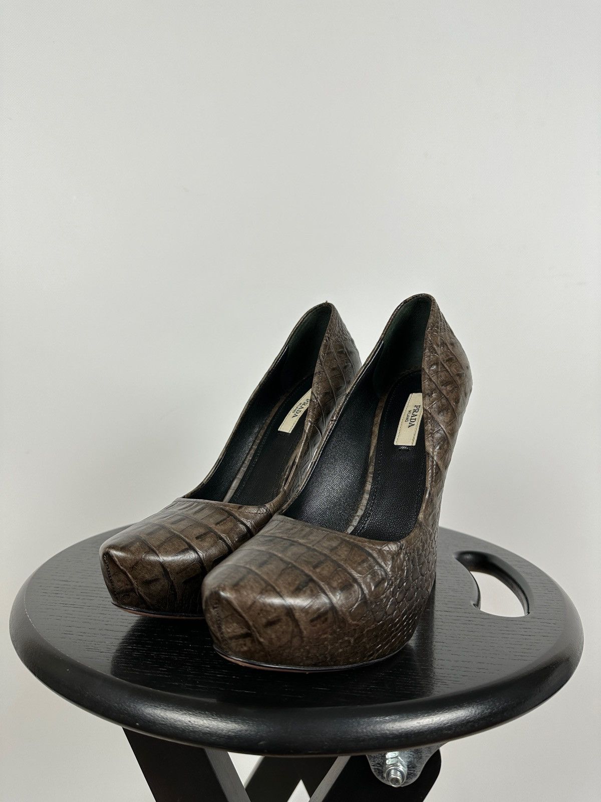 Prada Prada Crocodile Brown Leather Heels Pumps Size US 8.5 / IT 38.5 - 5 Thumbnail