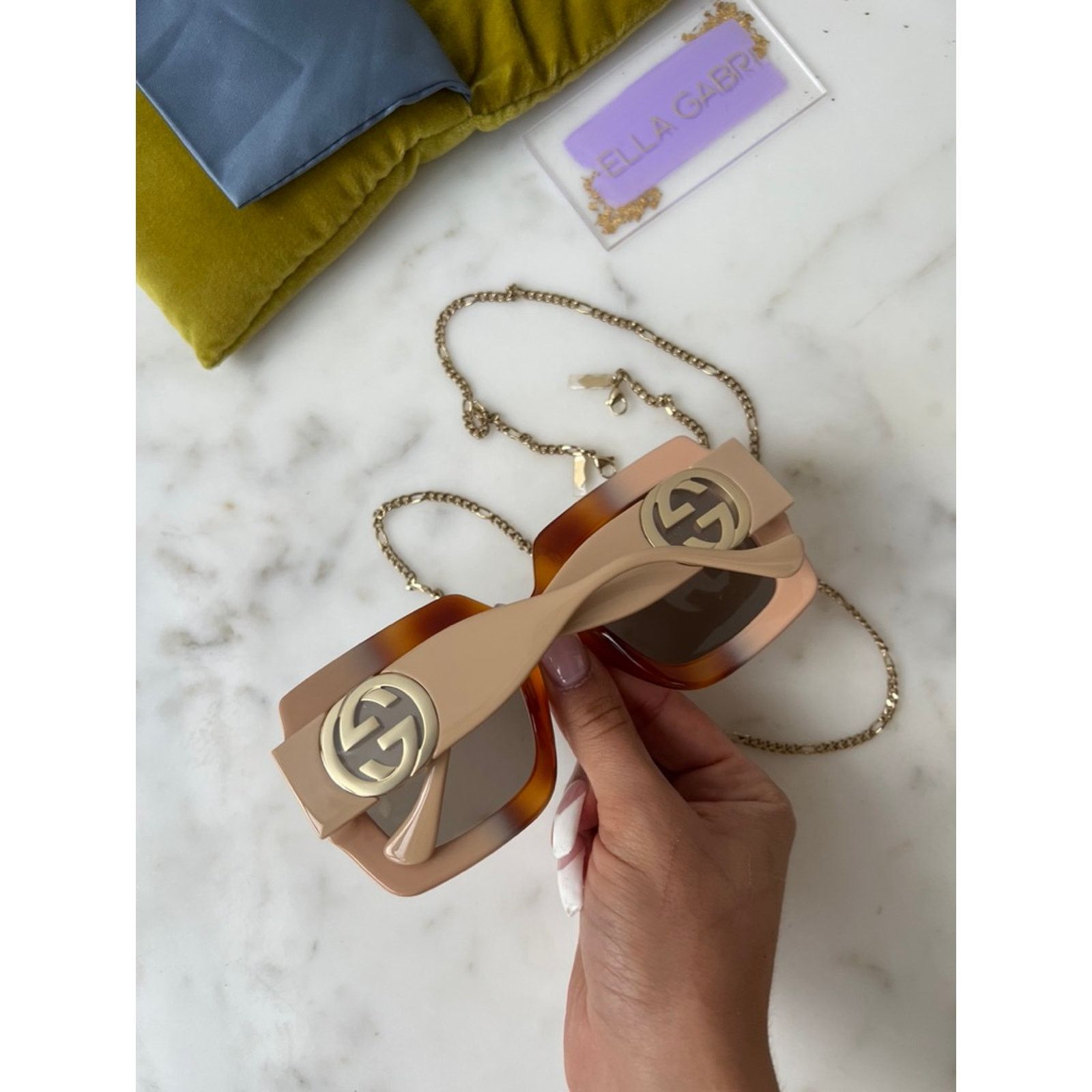 Gucci NEW Gucci GG1022S Brown Chain Oversized Logo Sunglasses Size ONE SIZE - 6 Thumbnail